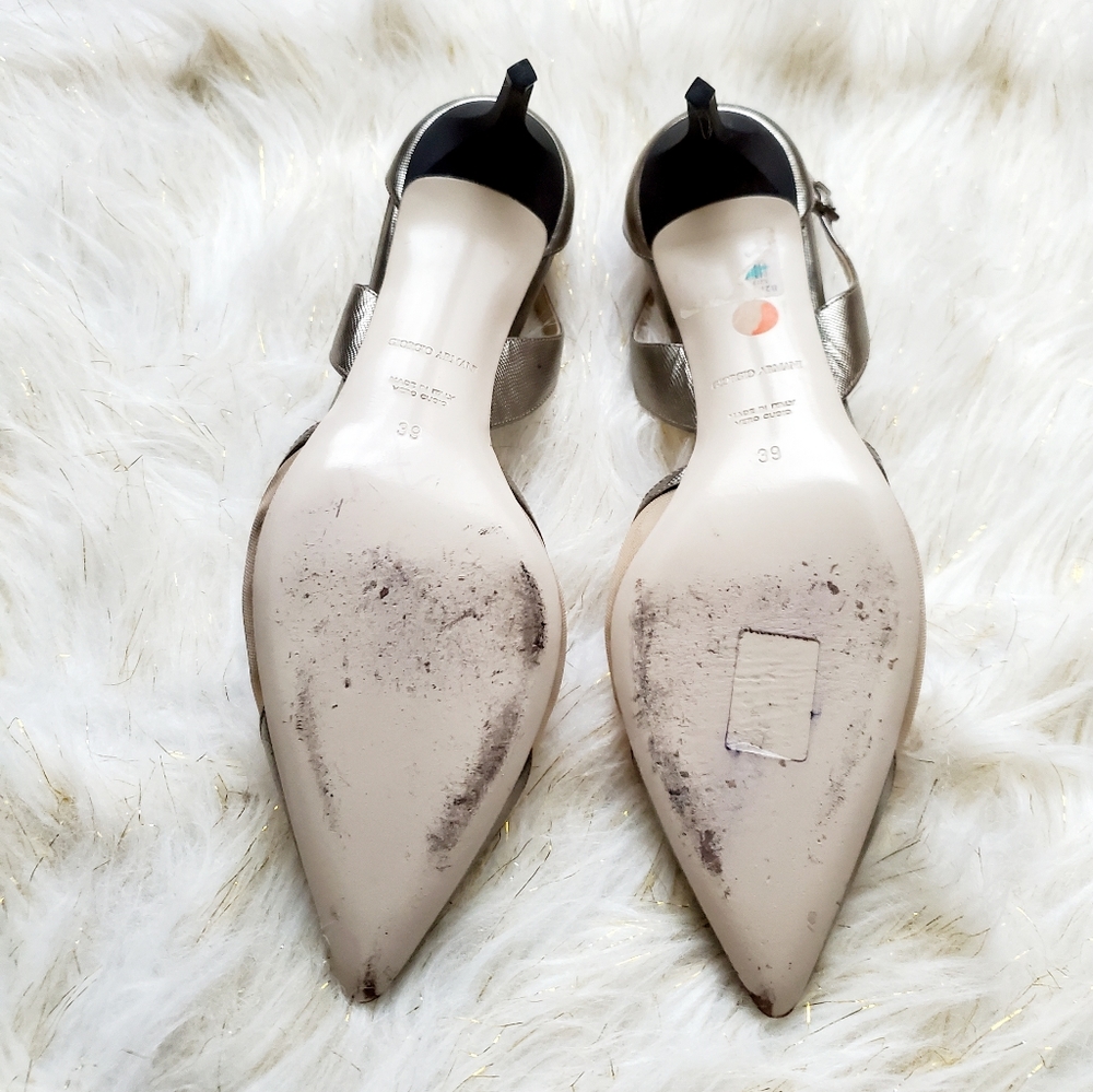 Giorgio Armani silver & gold pointy kitty heels - Picture 7 of 9